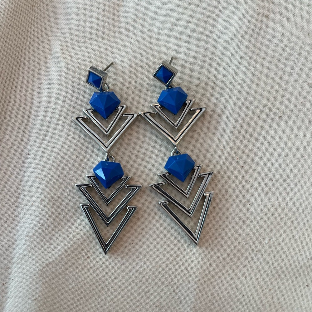 Blue and Silver Art Deco earrings